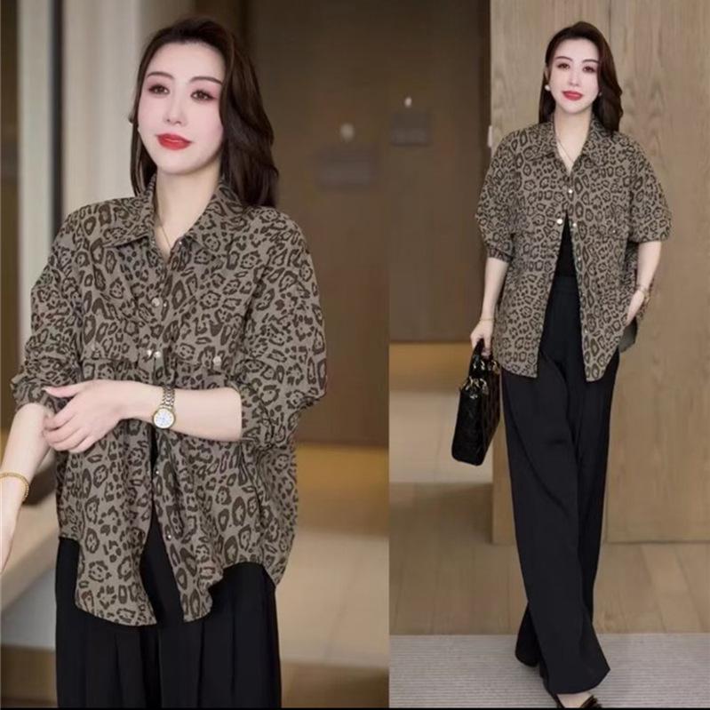 

2025 Spring Retro Leopard Print Slimming Loose Shirt - Korean Style Chic Outerwear L [Recommended: 53-60 kg]