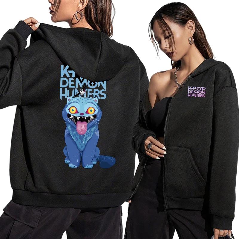 

K-Pop Аниме Узор Толстовки Женские Куртка на молнии Осень Зима Повседневная Мода Худи Пальто Demon Hunter Принтованная Толстовка XXXL