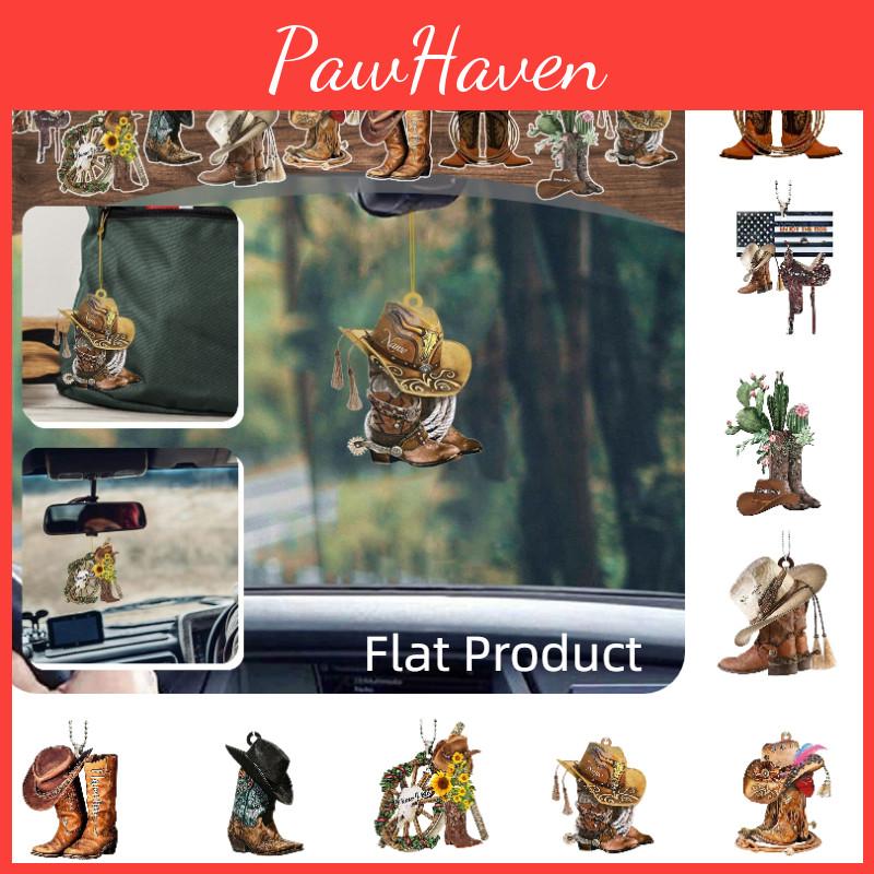 Customized Cowboy Boot And Hat Acrylic Hanging Decoration For Car Saddle Keychain Pendant Vintage Look