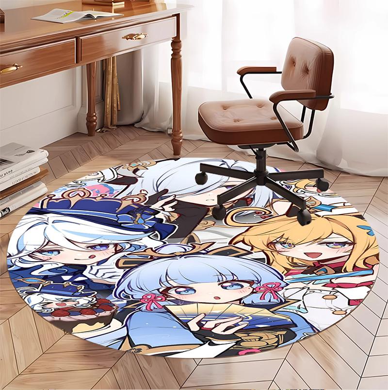 Genshin Impact Muster Runder Teppich, Innen-/Außenmatte, für Picknick, Spielzimmer, Schlafzimmer, Büro, Wohnzimmer, Heimdeko Teppich, Geburtstagsgeschenk