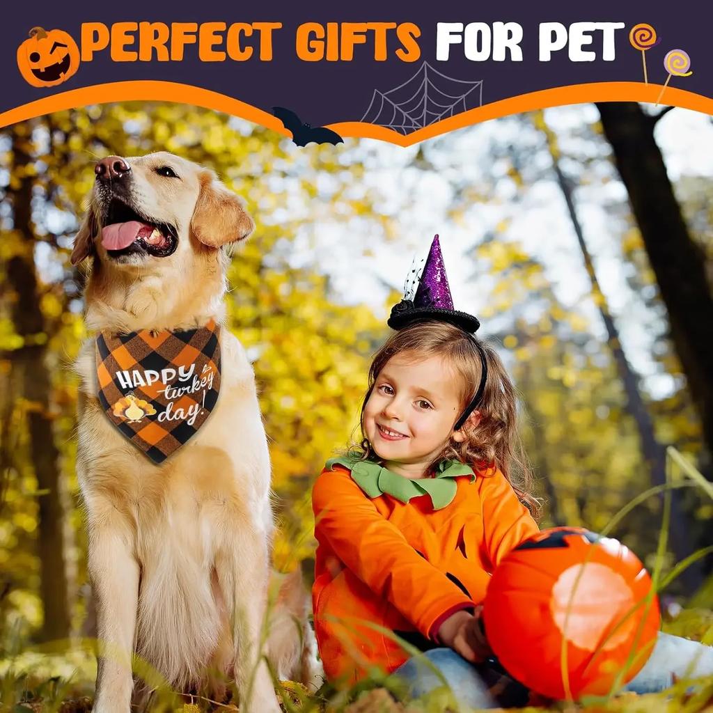 Pet Bandanas Halloween Reversible Dog Bandana Adjustable Classic Plaid Style Thanksgiving Dog Bandana Pet Accessories