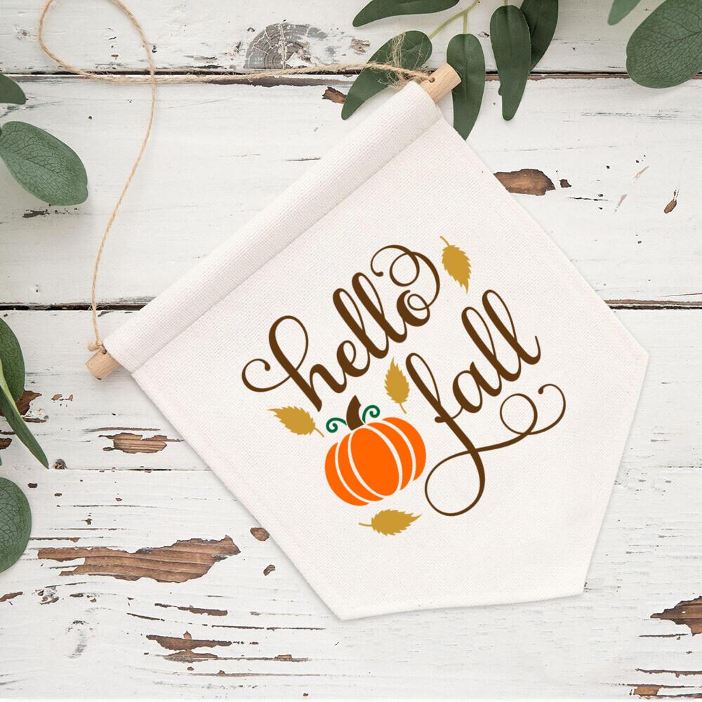 

Hello Fall Wall Hanging Canvas Banner Spooky Halloween Eve Party Home Children Boy Girl Bedroom Decoration Sign Backdrop