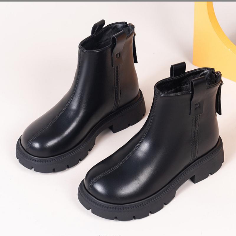 

Модная кожаная детская обувь для девочек и мальчиков, британские ботиночки, модные мягкие детские короткие ботинки, удобные нескользящие детские зимние ботинки, размер 23-36 23 чёрный