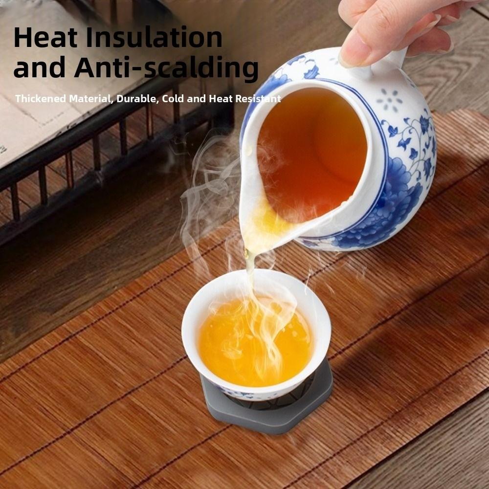 6Pcs Silicone Drinking Coaster Set Round Heat Resistant Glass Beverage Holder Pad with Storage Bucket Non Slip Tea Drink Mug Mat