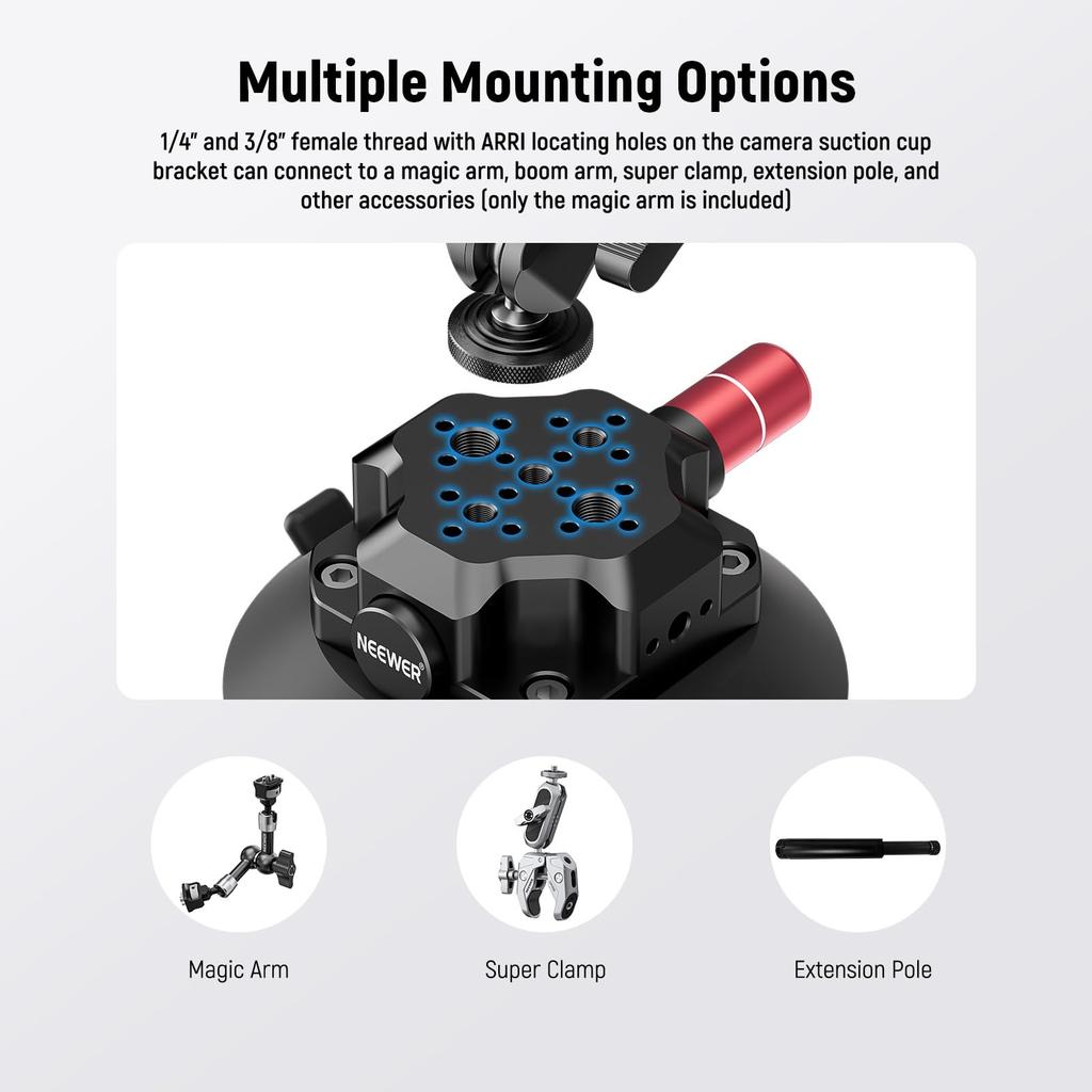 NEEWER Vacuum Suction Cup Mount 4.5 Inch Suction Cup Mount with Ball Head Magic Arm/Smartphone Holder/Action Cam Adapter, Aluminum, Quick Release, Car
