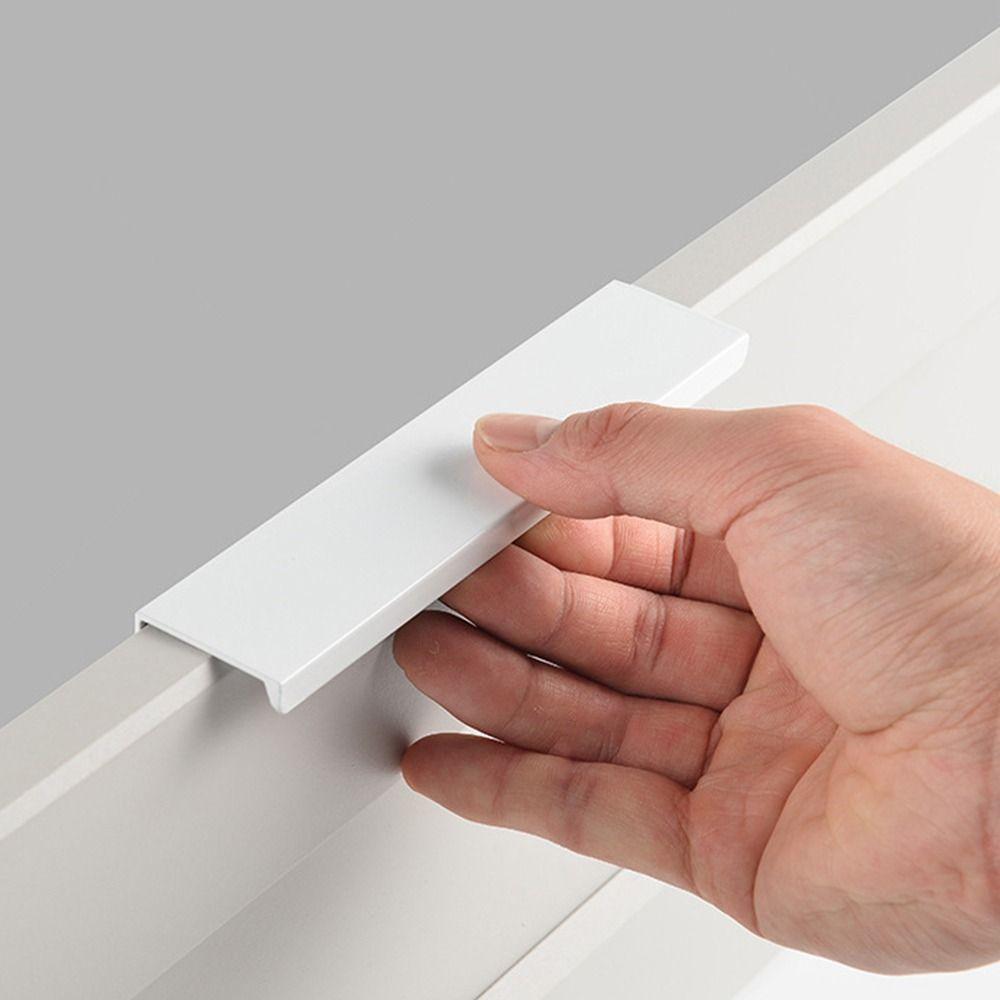 White Aluminum Alloy Kitchen Cupboard Hidden Handles Long Pull Cabinet Pulls Drawer Knobs