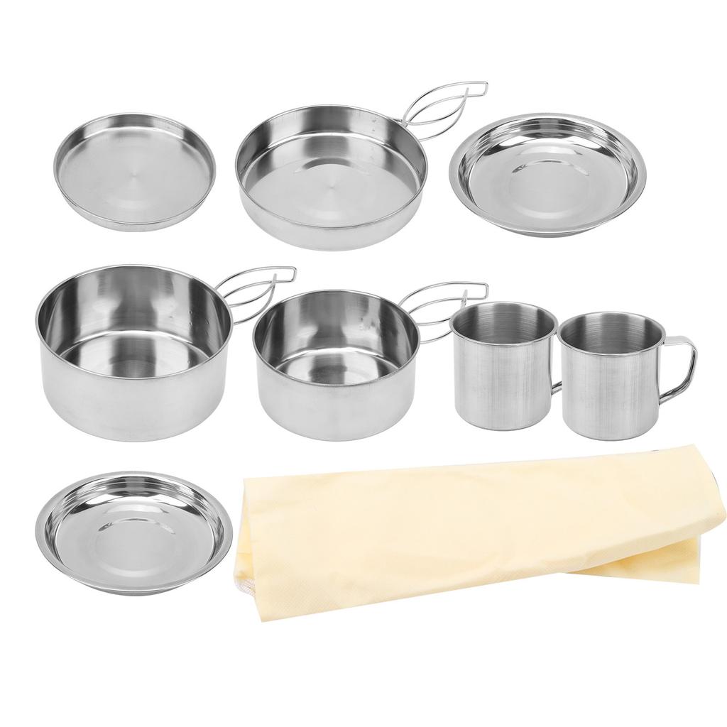 8-teiliges Tragbares Camping-Kochgeschirr-Set Edelstahl Wander-Topf Pfanne Tasse Set für Picknick BBQ
