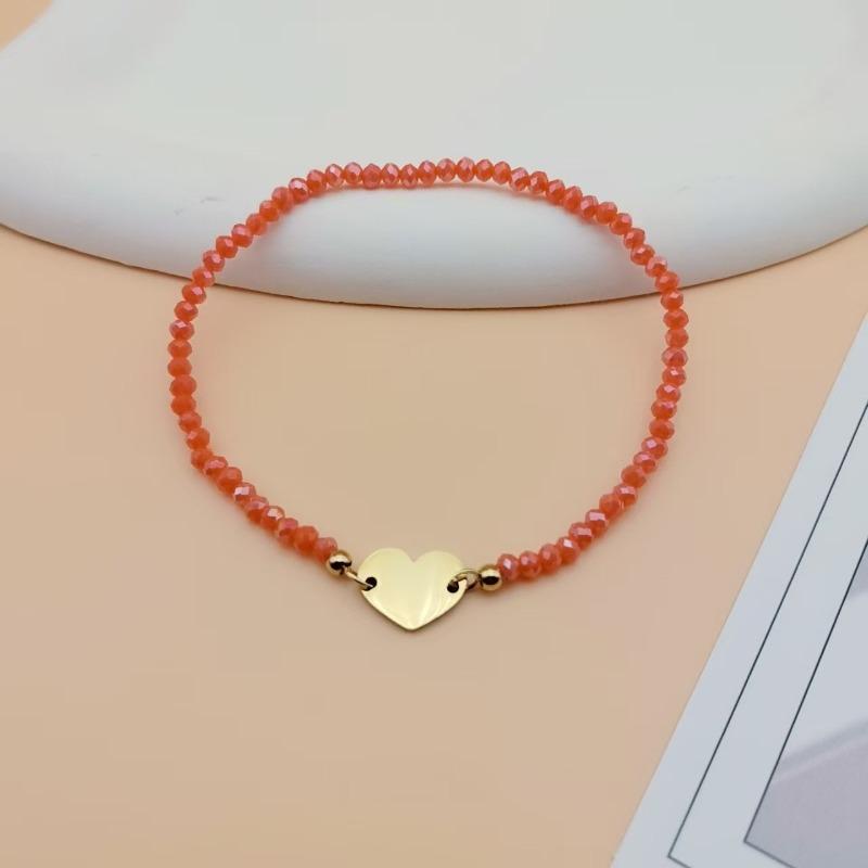 Minimalist Stainless Steel Crystal Bohemian Colored Beaded Heart Bracelet For Women