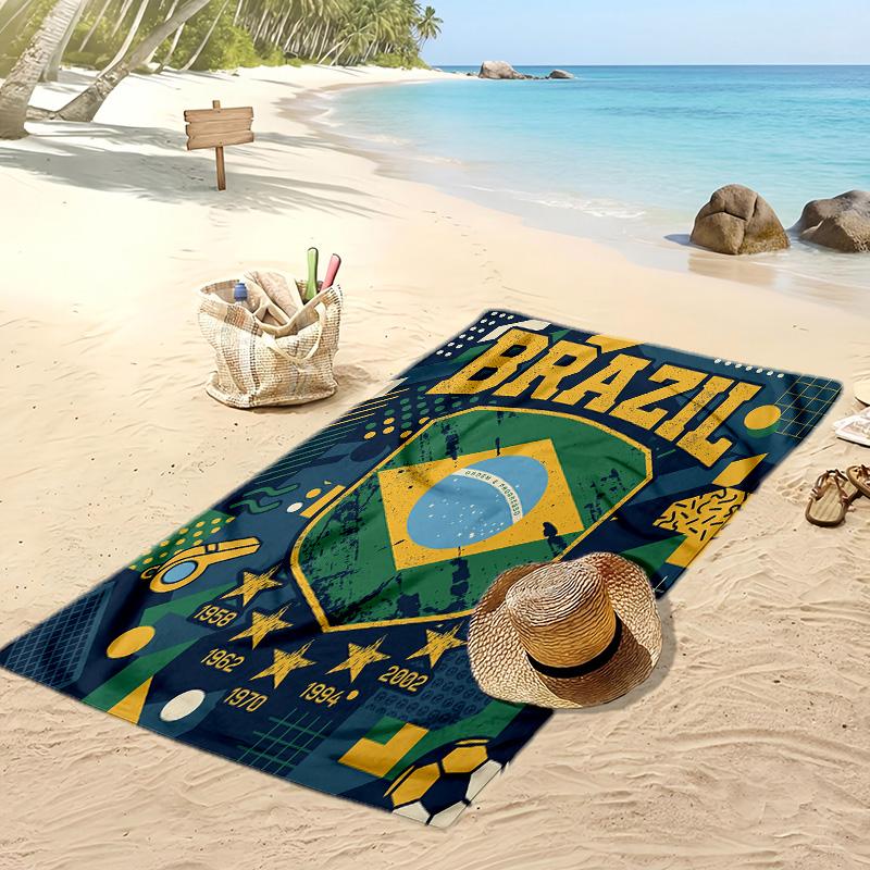 Brasilien Fußball Druck Strandtuch Schnelltrocknend Super Saugfähig Weiches Badetuch zum Schwimmen Strand Reisen Fan Souvenir Geschenk