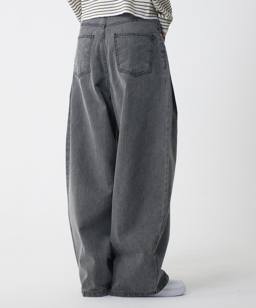 UNKNOWN PLANET Side Cut Tuck Pleat Wide Pigment Cotton Pants Gray