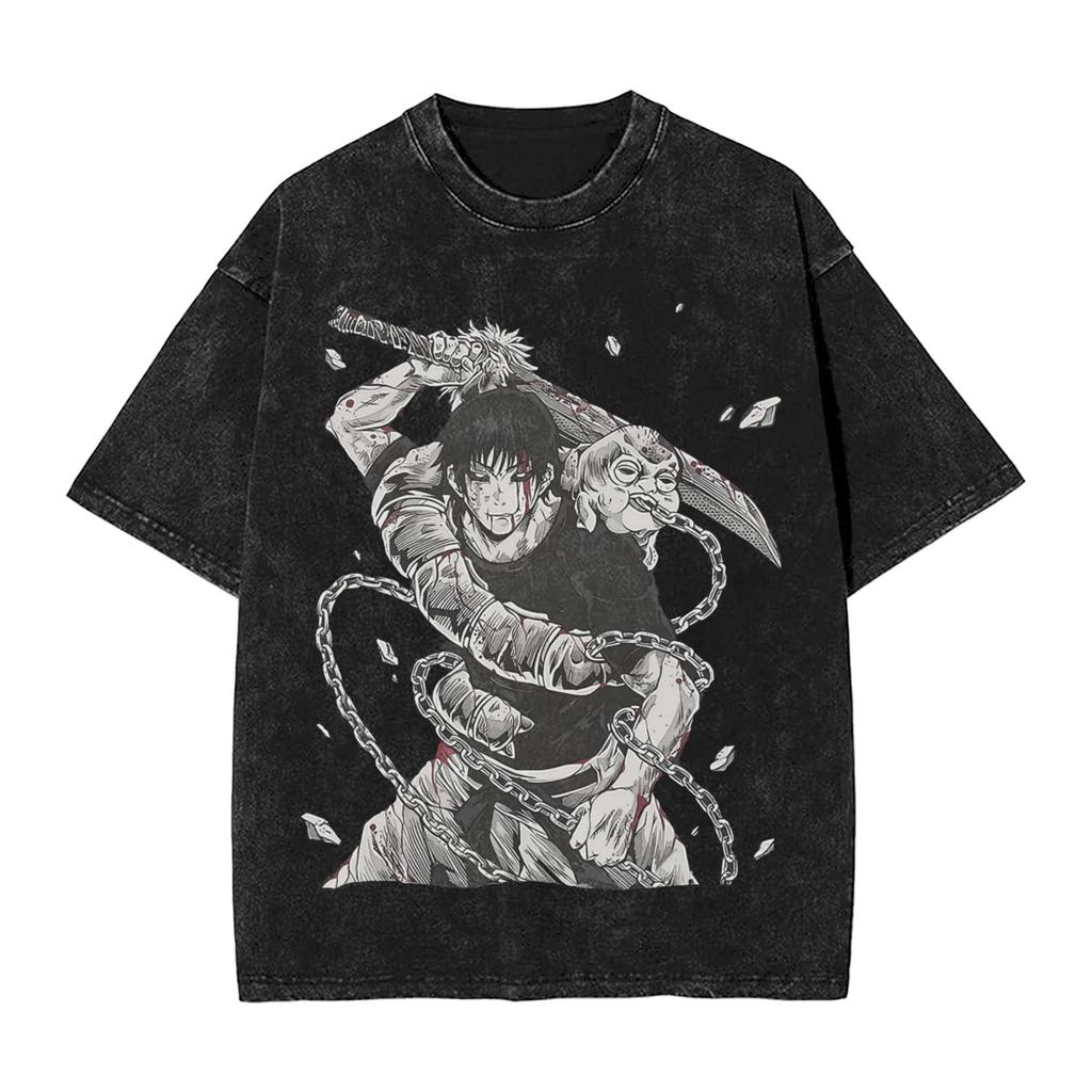 Washed T Shirts Toji Fushiguro JJK Anime JJujutsu KKaisen Hip Hop Vintage TShirt Oversize Streetwear Cotton Tee Shirt Unisex