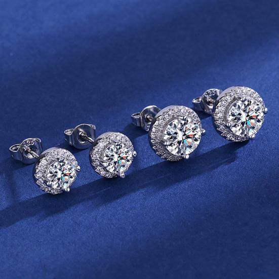 Cubic Zirconia Stud Earrings 1 Carat Diamond Look Earrings Elegant 360° Shiny Jewelry for Daily Wear Party Gift