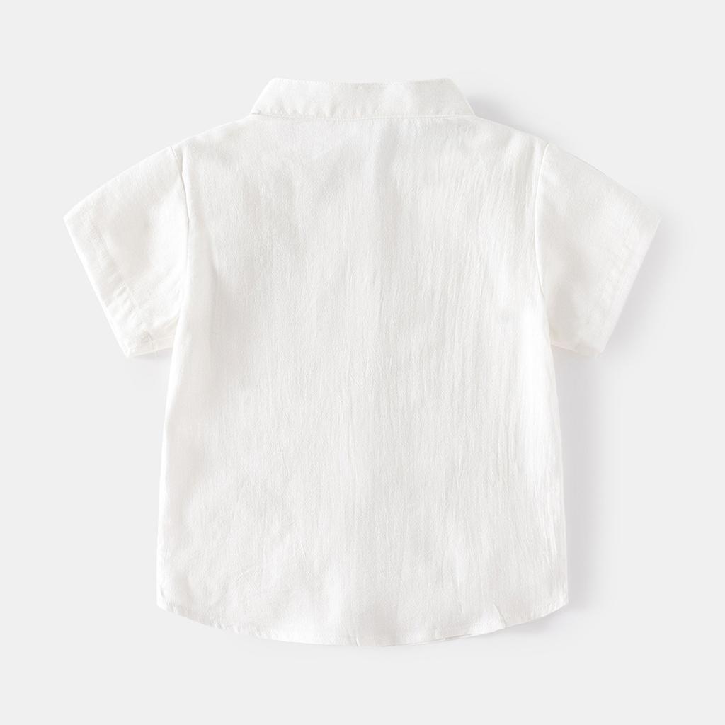 Boys Stand Collar Shirt Short Sleeve Cotton Casual Outdoor Sports Top Soft Comfortable Clothing for Toddler and Kids