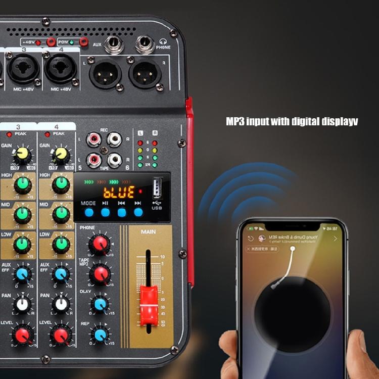6Channel Audios Mixer USB Mixing Board With Wireless Streaming Audios Effect Basses/Trebles Controls For Podcast Setups