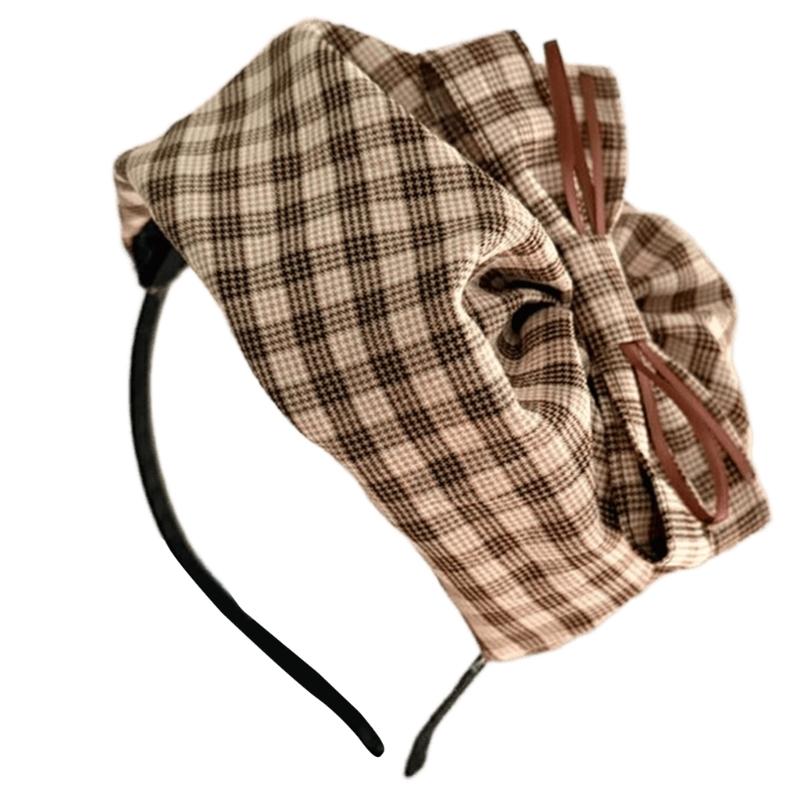 Plaids Bowknot Headband Elegant French Hat Hairband Hair Styling Accessories for Women Aesthetic Formal Banquet Hairhoop