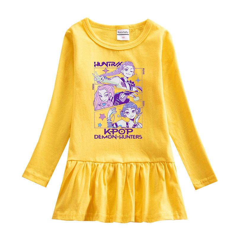 Princess Girls Kpop Rumi Zoey Mira Hunters Print Pleat Mesh Dress