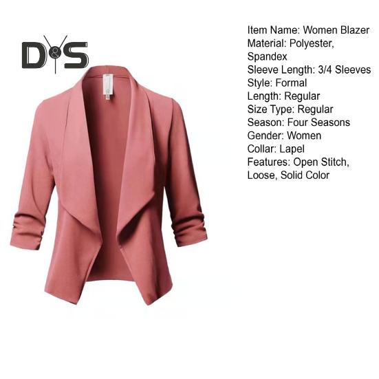 Dámské Business Blazer Cardigan s otevřeným stehem Tříčtvrteční rukávy Rovná klopa Jednobarevné Formální styl OL Styl OL Volný Dámský Business kabát