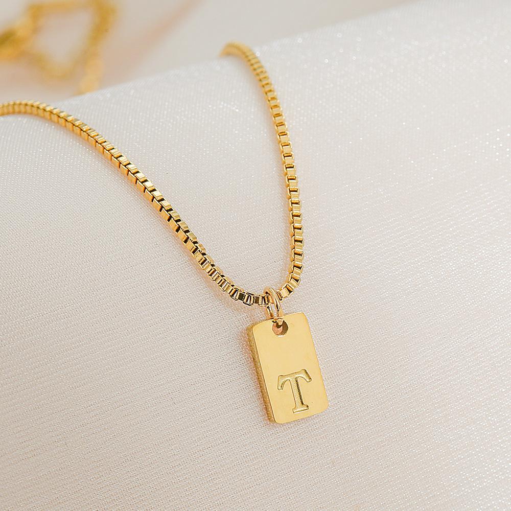 Square Brand 26 English Letters Pendant Necklace Daily Versatile Accessories