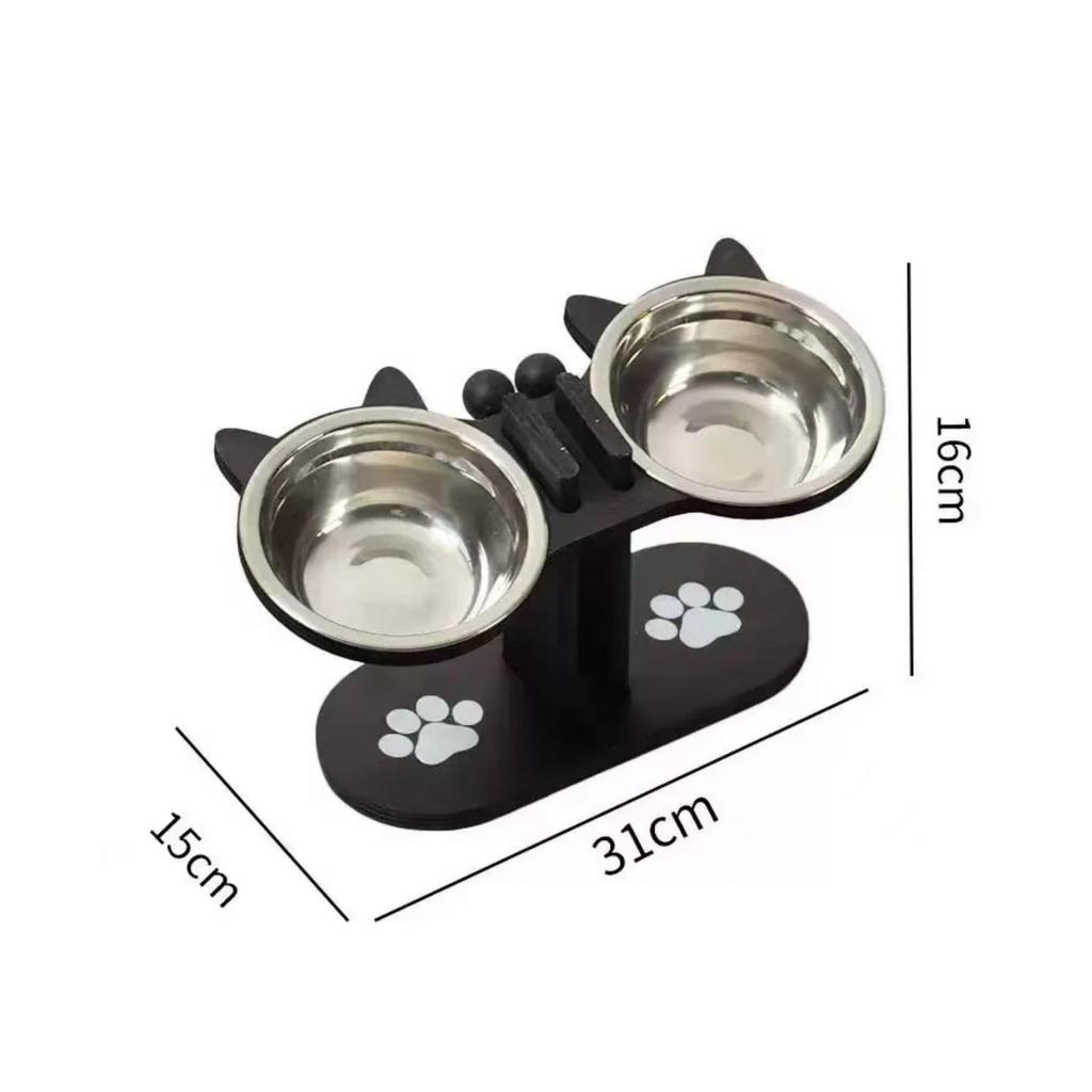 Wooden Pet Feeding Stand with Stainless-Steel Bowls Modern for Kitchen