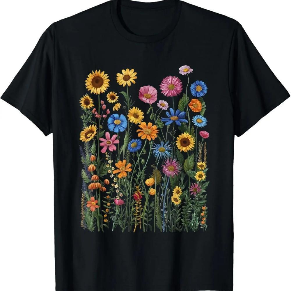 

Women Wildflower Summer Flowers Blooming Floral Graphic T-Shirt XXXXXL чёрный
