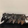 Women's Single Shoes Summer and Autumn Sexy Leopard Pattern Pointed Thin Heel Open Heel High Heel Wrapped Sandals for Women 2025