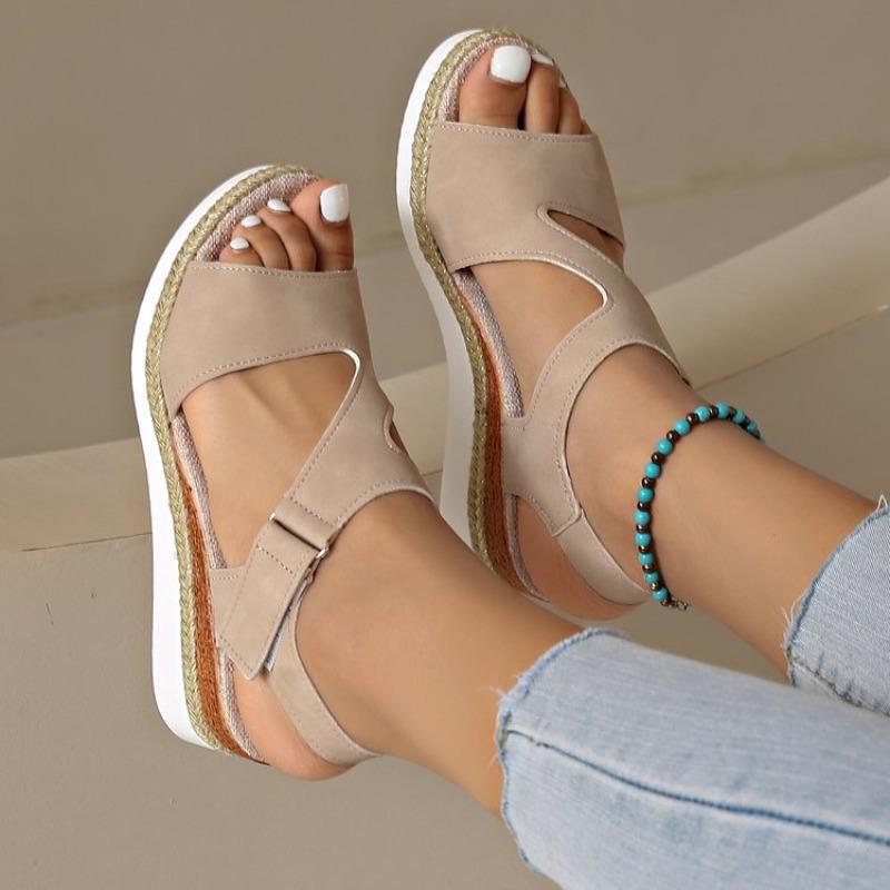 

New Style Plus-size Shoes - Flat Sole, Wedge Heel, Fish-mouth Design, Casual Sandals for Women 43 абрикосовий