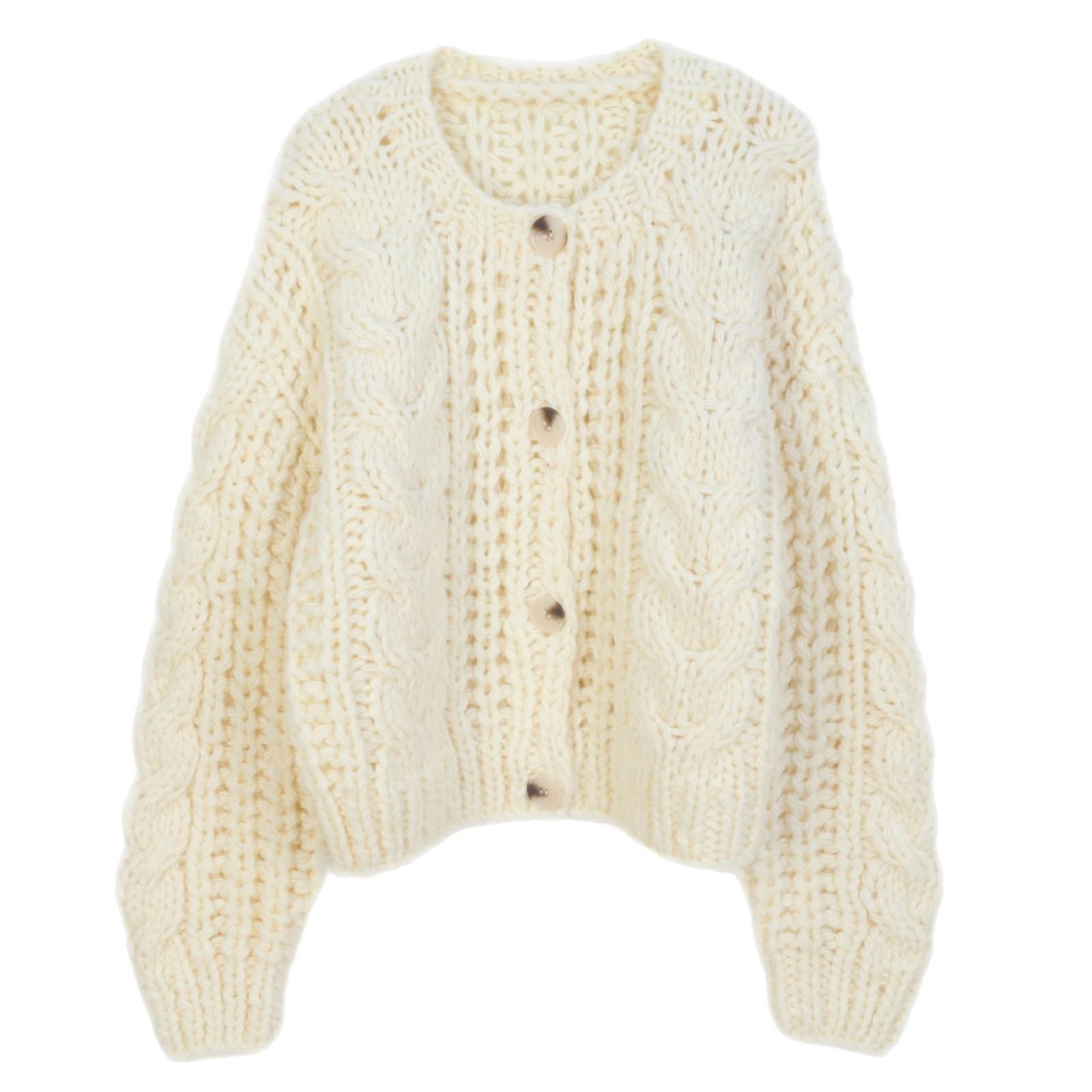 

Исландский кремовый кардиган крупной вязки с круглым вырезом, однобортный, повседневный, европейский и американский свитер с длинным рукавом. Medium