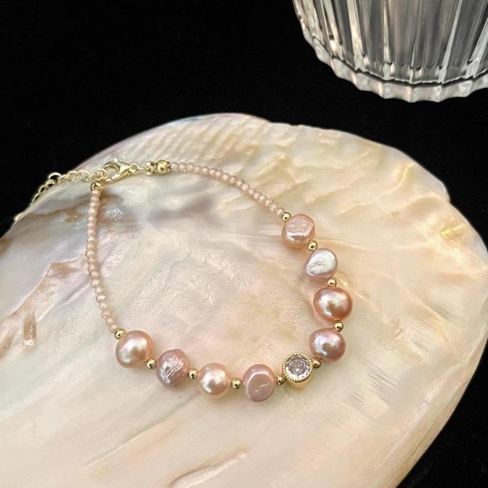 Baroque Natural Freshwater Pearl Beaded Bracelet Women's High-end Sense Light Luxury Niche Design Sense Versatile Jewelry
