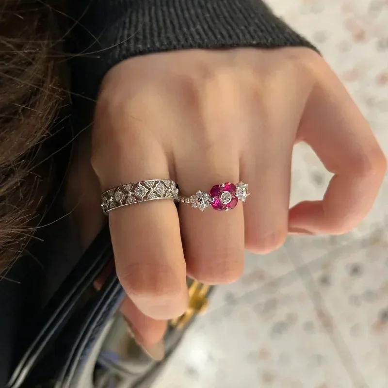 Fashion Charm   High Quality Dragon Fruit Ruby Red Rings for Women Retro Simple Blue Crystal Ring Engagement Jewelry