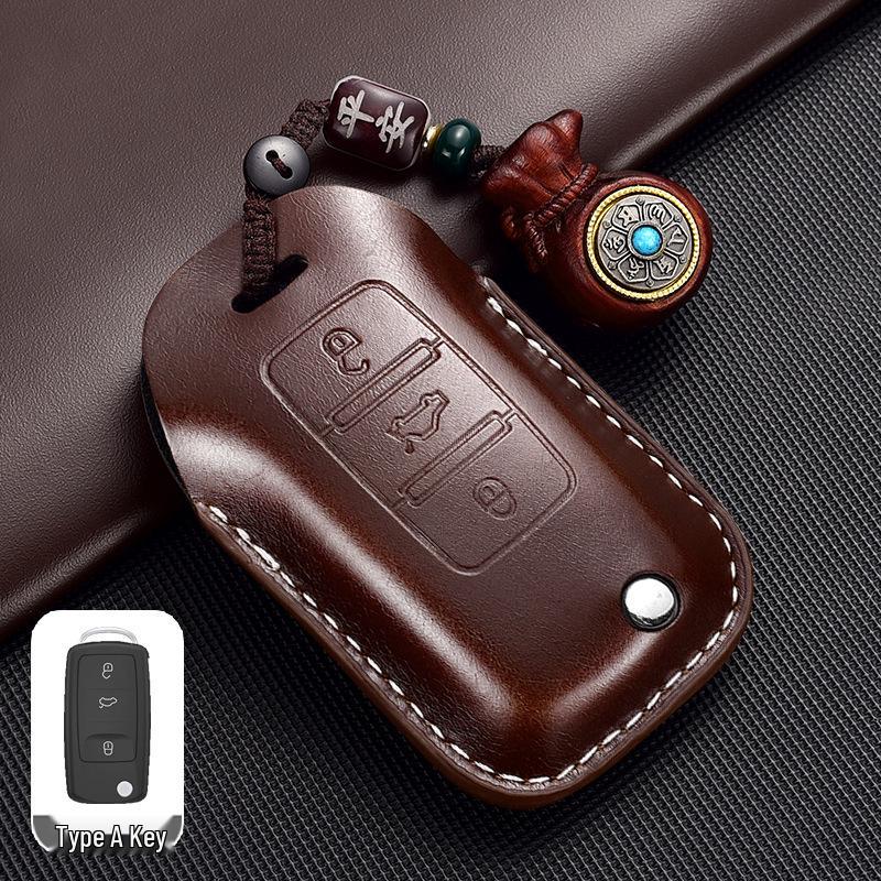 Leather Key Case for Volkswagen Models: T-Cross, Lavida, Lamando, Bora, Tiguan, Sagitar, Polo, Magotan, Passat, Tharu