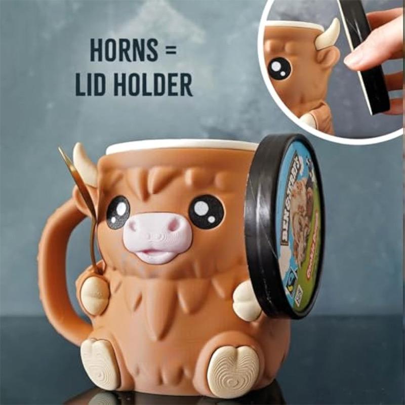 New Creative Cute Cow Cup Cow Shaped Ice Cream Cup With Snack Drawer And Handle High Beauty Reusable Mug Birthday Present
