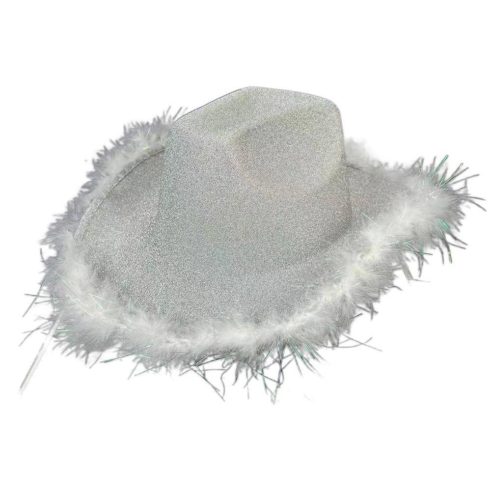 Plush Brim Cowboy Bucket Hat Pink Silver Panama Hat New Fisherman Cap  for Camping Hiking