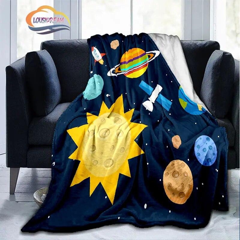 Space Universe and Many Planets In Galaxy Series Fashion Flannel Blanket Solar System Wallpaper Blanket Sofa Bed Warm
