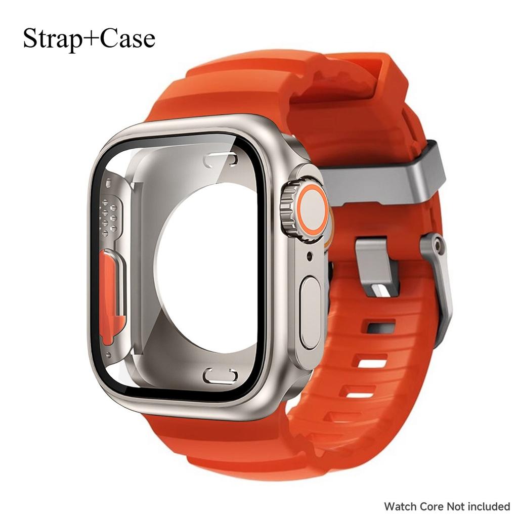 Silicone Strap For Apple Watch 44mm 45mm 46mm Bracelet+Screen Protectores Change To Ultra For iWatch Series 11 10 9 8 7 SE 6 5
