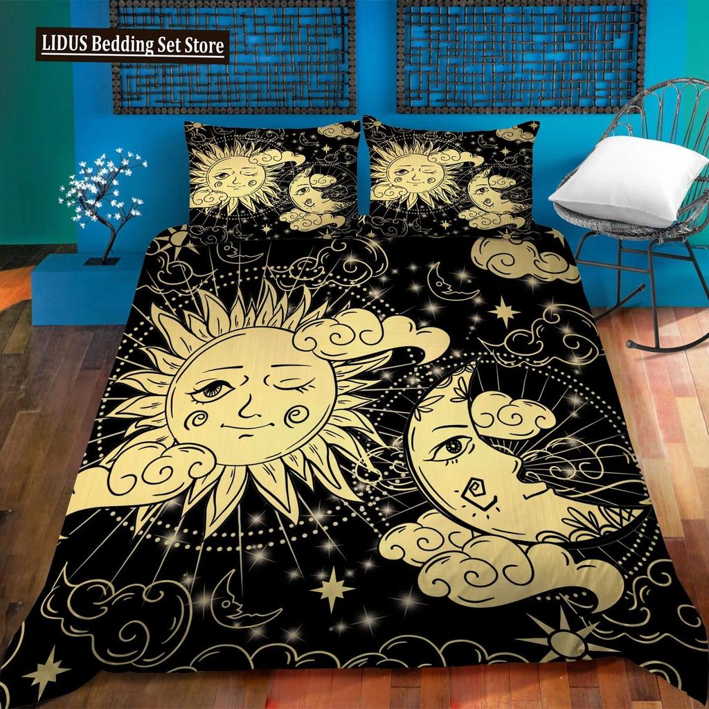 Zestaw poszwy na kołdrę Złote Słońce i Księżyc Boho Tajemniczy Kolor Dekoracja Domu Zestaw Pościeli Dorośli Prezenty Z Zamkiem Błyskawicznym Dekoracyjny Pokrowiec na Kołdrę