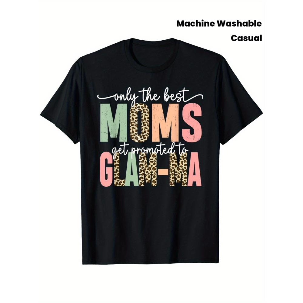 Empowering Great Moms Get Promoted to Glam-ma Cotton Tee - Colorful Leopard Print, Round Neck, Short Sleeve - Ideal Gift for S разноцветный