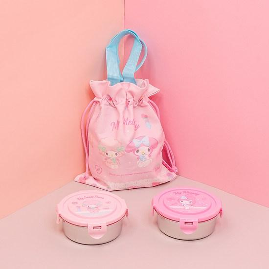 Lilpang Sanrio round stainless steel lunch box 2 layers + lunch box aperture set, My Melody, 1 set, a popular character in Korea