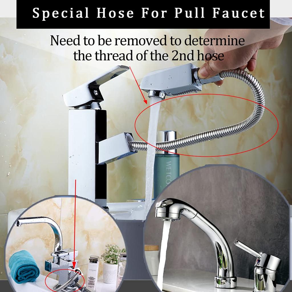 Remplacement de robinet d'évier de cuisine à tirette Tuyau de buse extractible Acier inoxydable Électrodéposition 1,5 m 15 * 1 mm Denture fine Extérieur en acier inoxydable