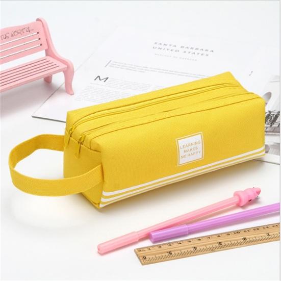 Pencil Solid Color Bag Stripe Rectangular Double-layer Letter Double Zippers Large Capacity Stationery