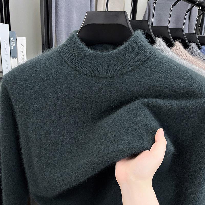 Men s High Neck Wool Sweater - 2025 Autumn/Winter Thickened Long Sleeve Pure Color Base Layer XL