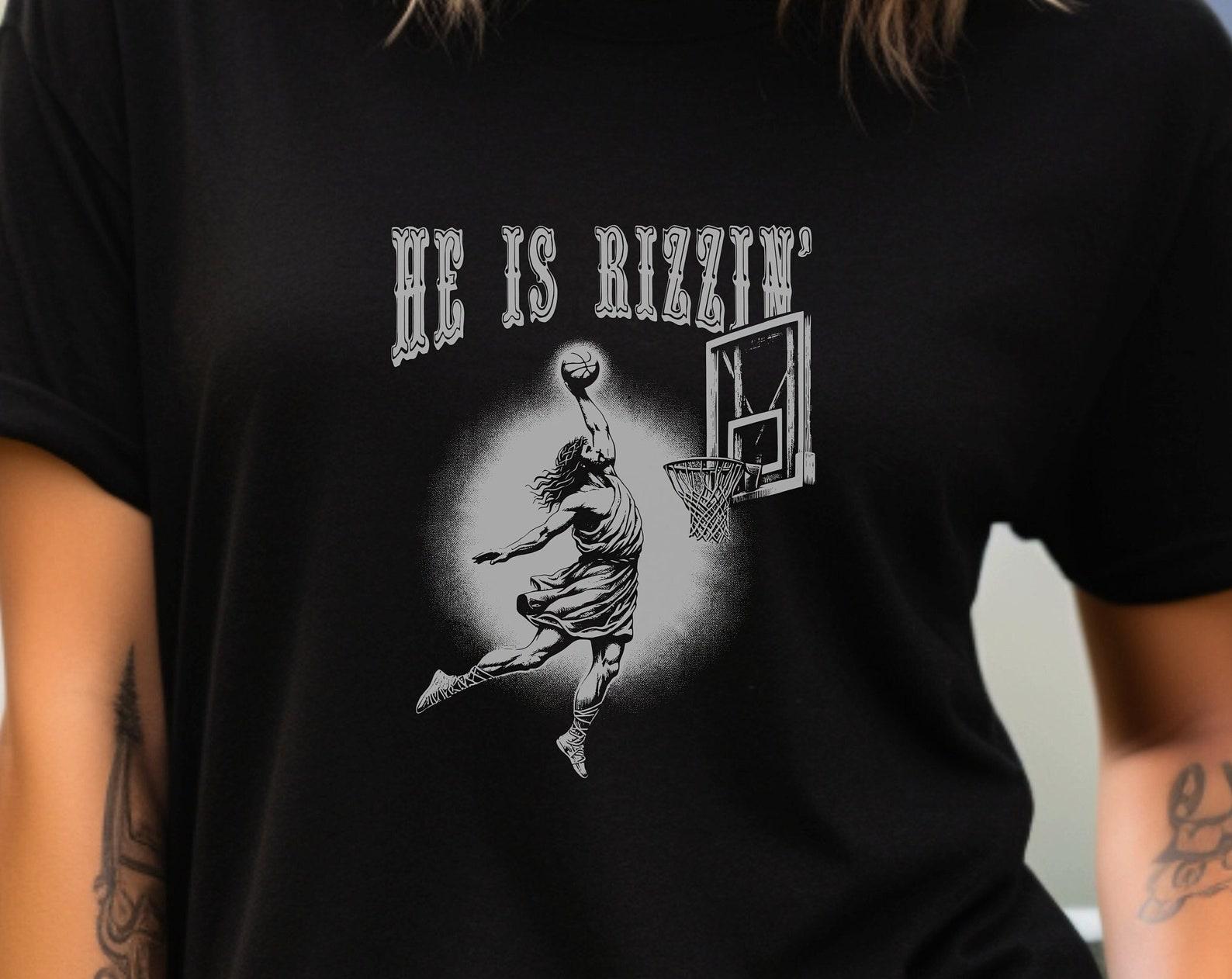 He is Rizzin Easter Shirt: Jesus Basketball Retro Y2K Tee M