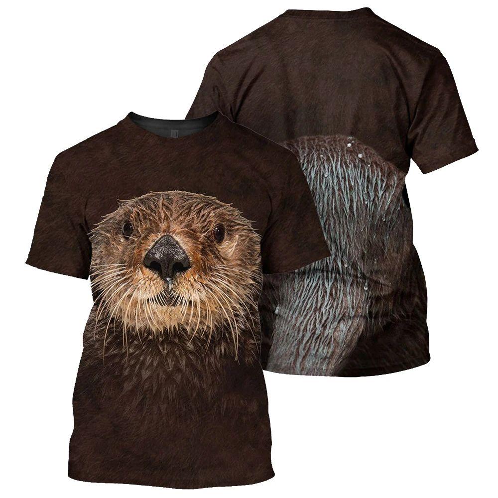 Letnia Męska Moda Casual Harajuku T-Shirt z Nadrukiem Zwierzęcym Zabawny Nadruk 3D Osobowość Luźny Oddychający Okrągły Dekolt Krótki Rękaw