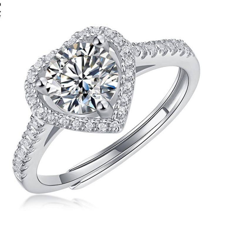 

Bague Ringen S925 Серебро, инкрустированное муассанитом серии Heartbeat 1 карат, новое женское кольцо, можно регулировать в открытом состоянии Ring + Certificate горький липового