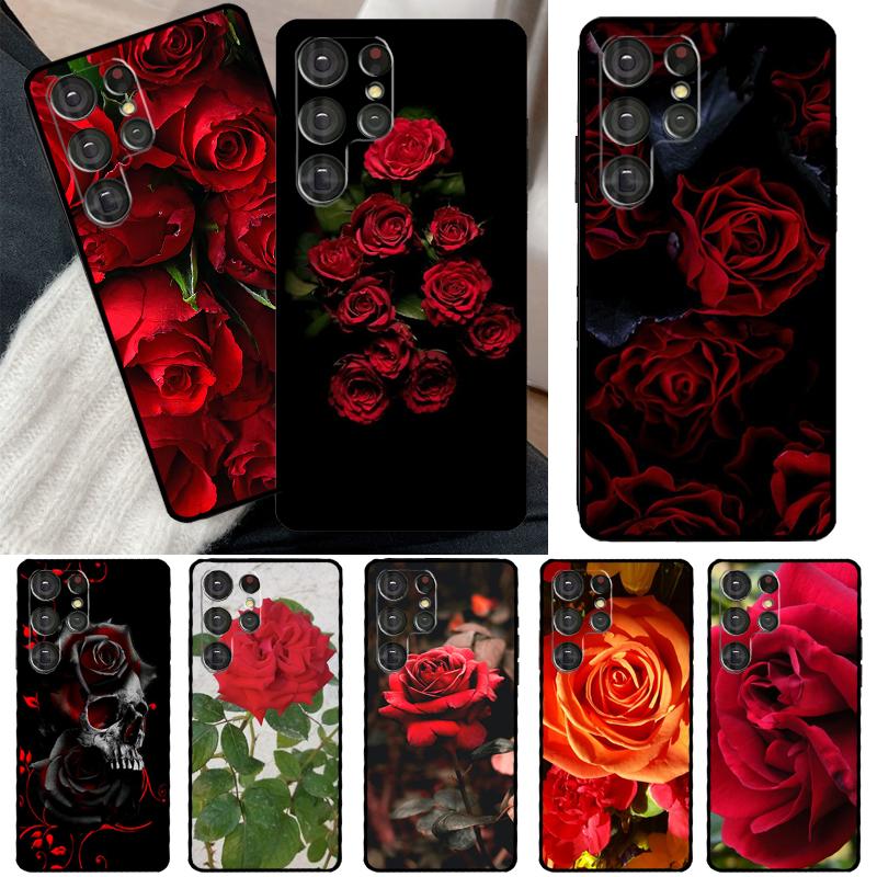 Bright Red Rose Flowers Case For Samsung Galaxy S23 S22 S21 Ultra Note 20 S8 S9 S10 Note 10 Plus S20 FE S21 FE Cover