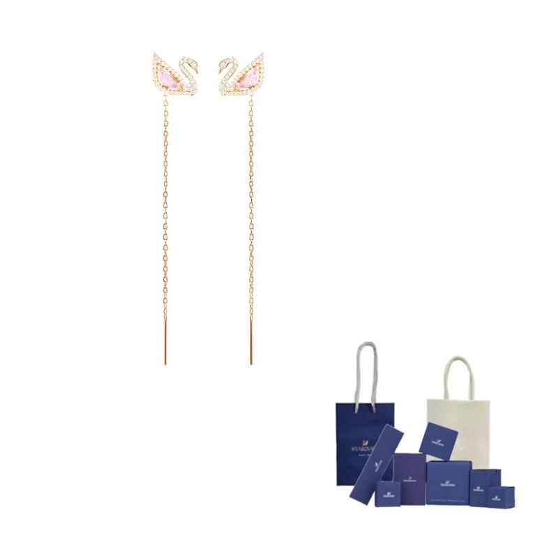 Swarovski Swan Gold Plated Earrings Womens Rouge Pink