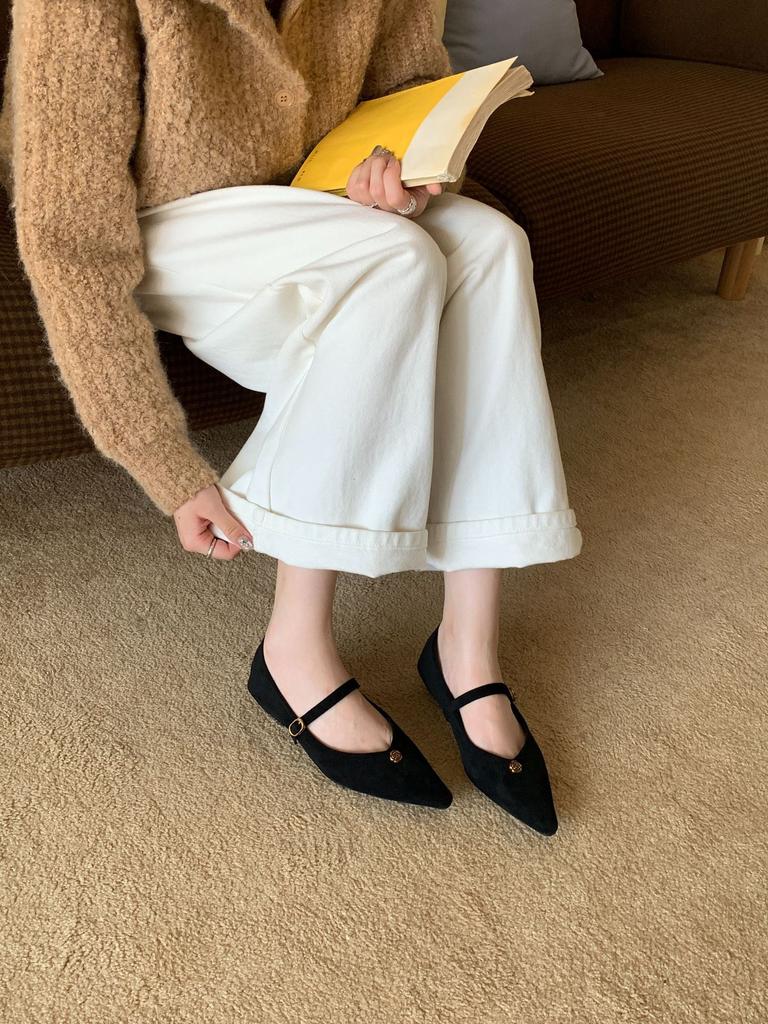 2025 New Autumn New Pointed Suede Word with Retro High Heels Women's Fashion Wedge Heel Commuter Shoes