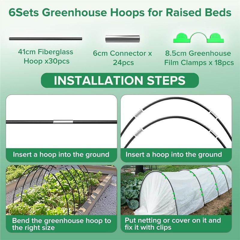 AT19-Garden Hoops(30Pcs), 2.4M Greenhouse Hoops With Reinforcement Clips,For Raised Beds For Outdoor Vegetable For Netting