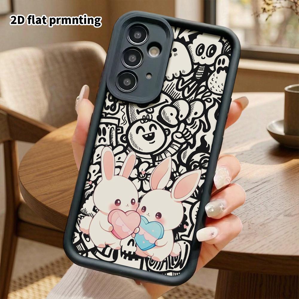 Phone Case: 2D Flat Samsung Galaxy A34 A35 M05 M06 S20 S22 S21 FE Plus 5G Protective Case, Double Rabbits Holding a Heart, Christmas and Halloween Gif