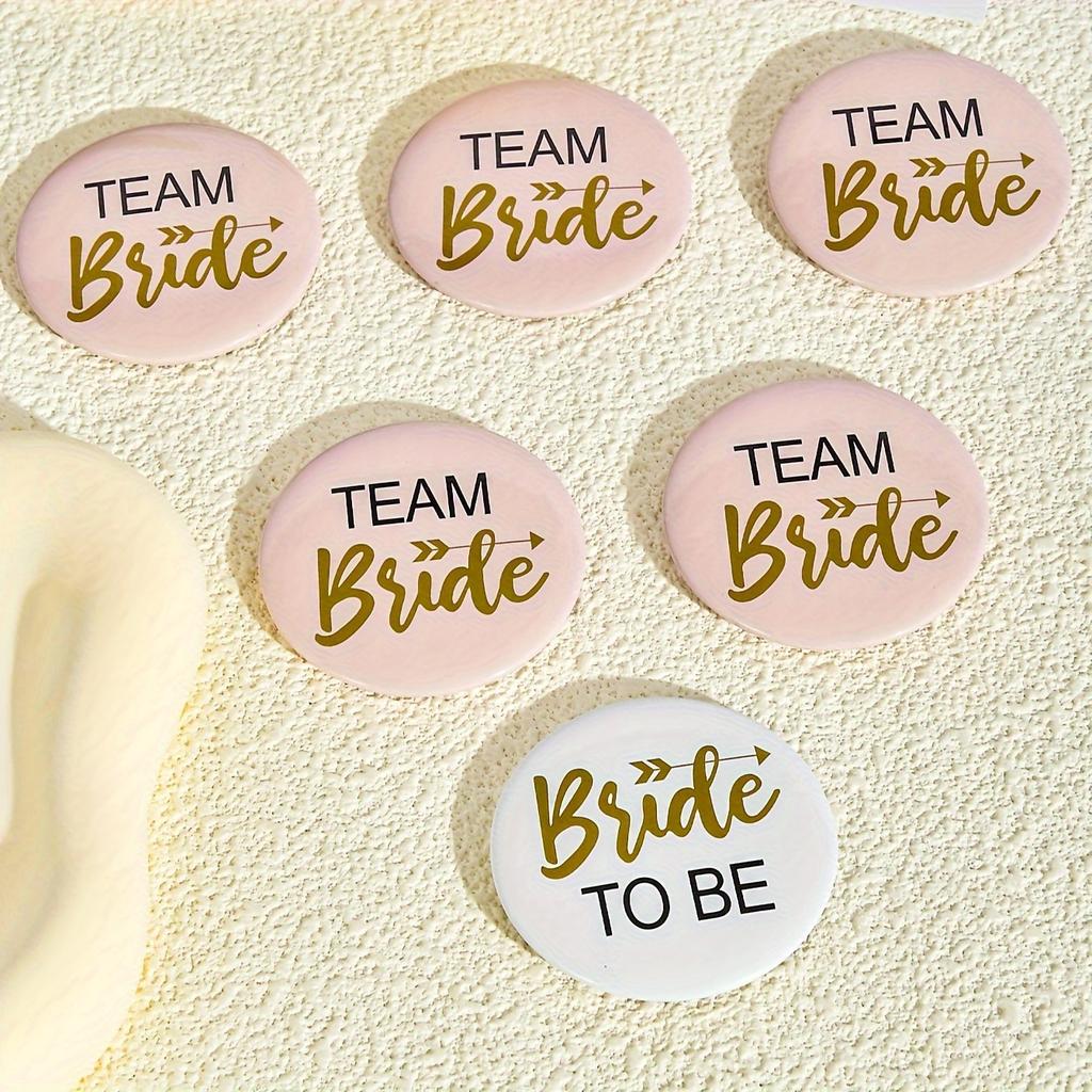 6pcs Bride Team Badges Bride Buttons Pins Wedding Party Shower Decorations Bridesmaid Button Pin Set Bride To Be Gifts Accessory