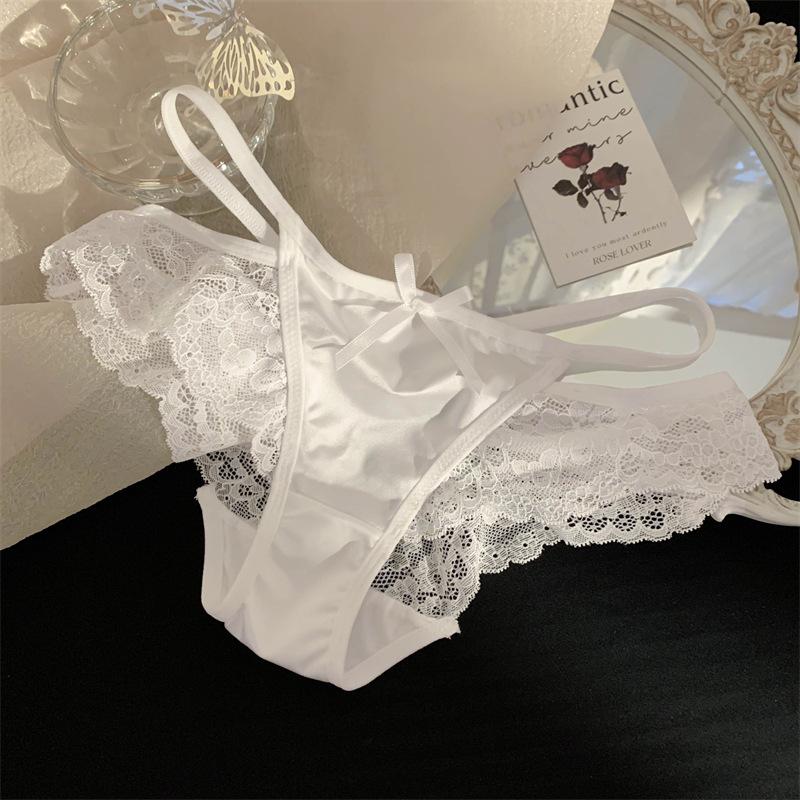 Mädchen Neu Reiner Wind Satin Niedrige Taille Sexy Hoher Schlitz Spitze Unterwäsche